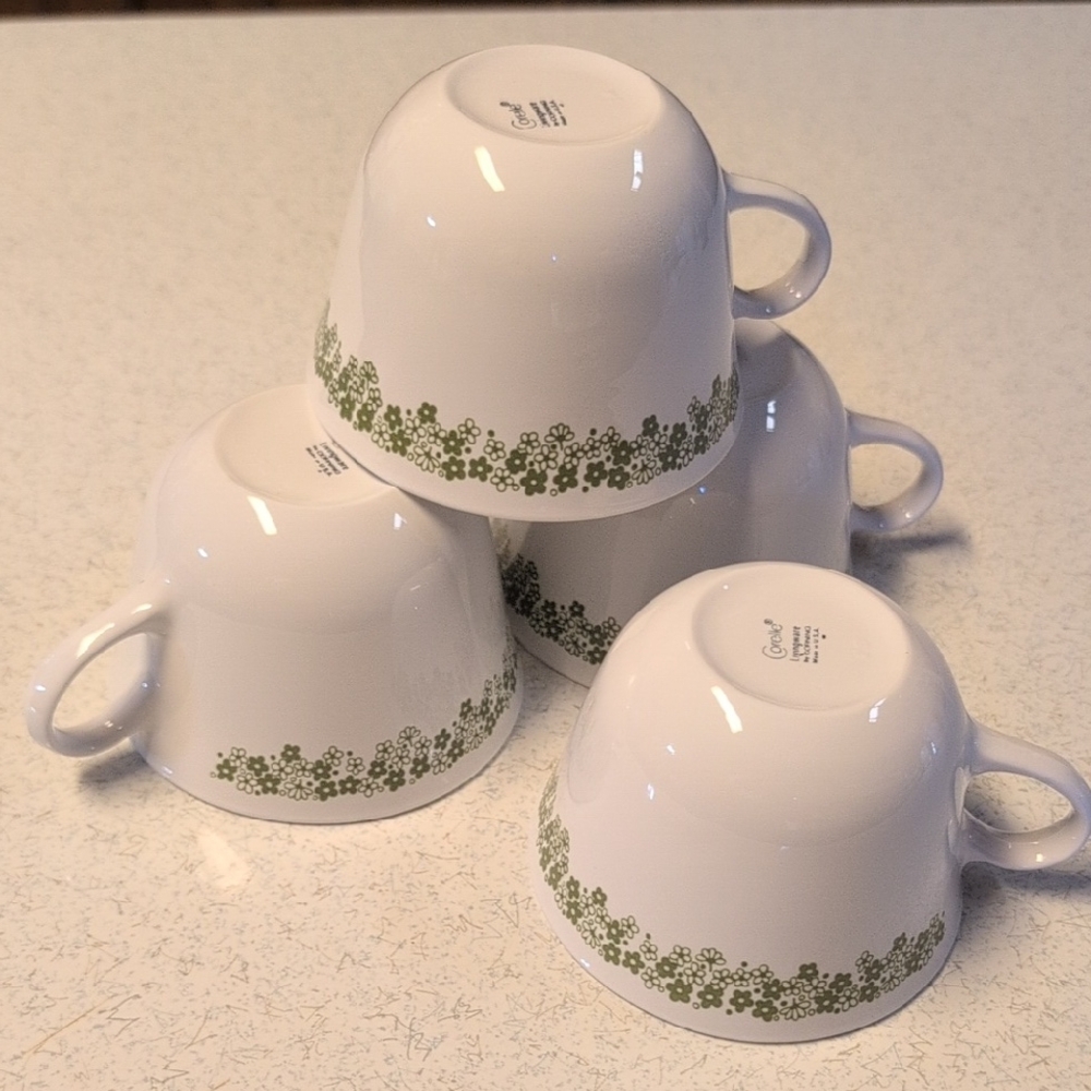 Corelle White Mugs with Green Floral Band